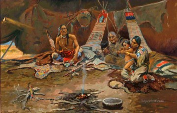 アメリカインディアン Painting - アメリカ西部のラッセル三世代